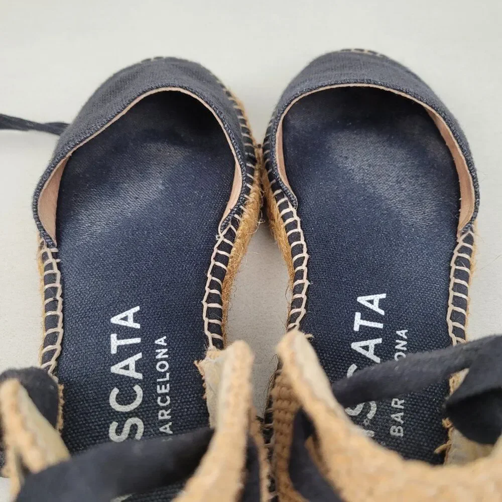 VISCATA Size 6.5 Candell Espadrille Sandals Flats Jute Black